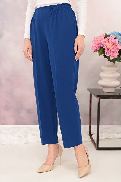 Trend Land Classic pants made of thin blue fabric with elastic at the waist