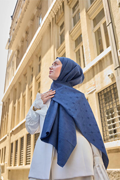 Silk Home Monogram Pamuk İpek Şal - Lacivert