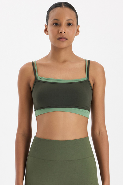 COMEUP Спортен сутиен с подложки, закрепващ се с ленти, тъмнозелен/зелен