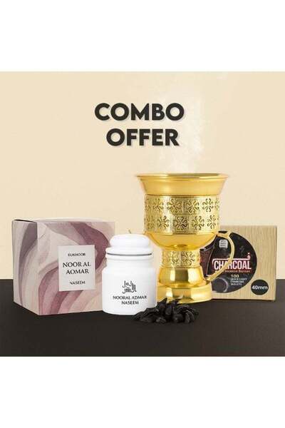 Naseem مجموعة بخور نور القمر مع مبخرة ذهبية و100 قرص فحم سريع الاشتعال