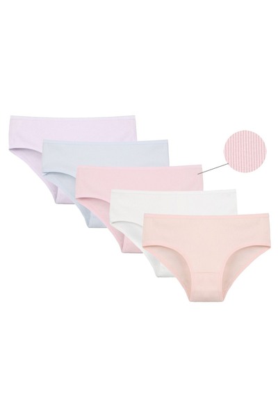 Donella Pachet de 5 chiloți din bumbac material elastic tricotaj cu striații pentru fete tinere 5032PD1