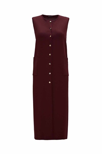 MISS DALIDA Yuvarlak Yaka Çıtçıtlı Triko Bordo Yelek