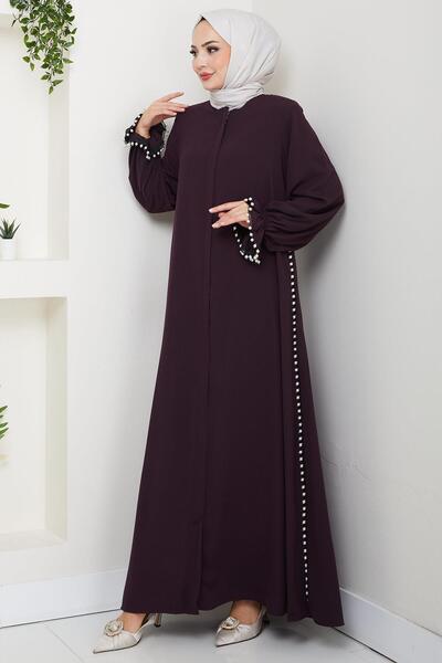 hafsamina İnci Detaylı Ferace Mürdüm HM2850