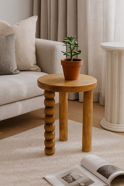 Simillo Home&Living Masif Ahşap Tütün Tekli Mantar Sehpa - Modern Zarif Yan S...