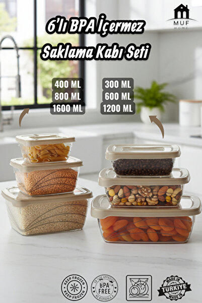MUF HOME 6-Piece Storage Container Set Bpa-Free Food Storage Box Premium Lid Airtight Lid - Total 4.9 Liters