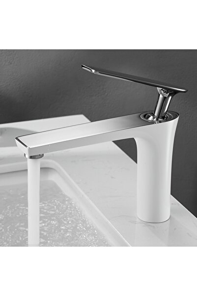 Smack Esn030 Chrome-White Washbasin Faucet (Brass)