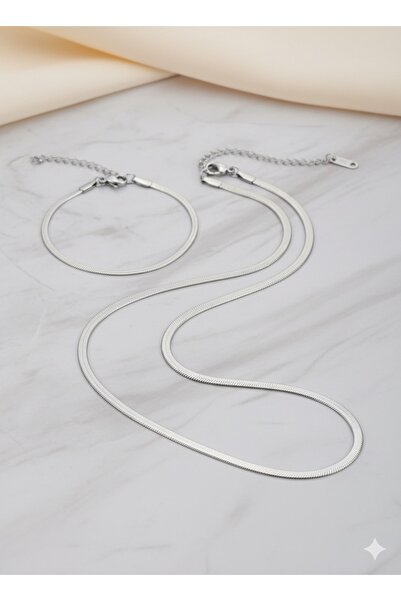 Çağla Accessories طقم قلادة وسوار من الفولاذ المحبوك على الطراز الإيطالي