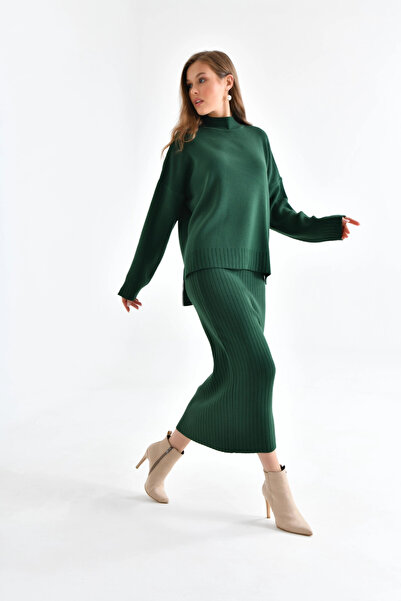 Park Karon Women's Mock Neck Casual Sweater Long Skirt Two-Piece Knitwear Set