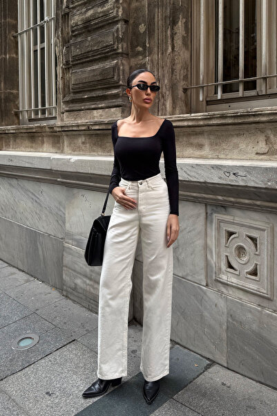 bacc Cream High Waist Flared Denim Pants Bcdf-254000