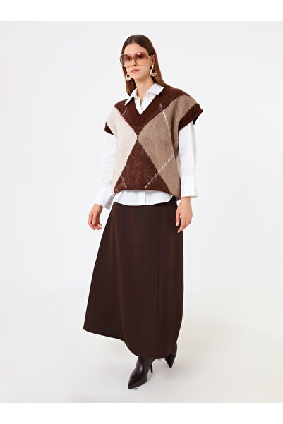 Benin Πουλόβερ με λαιμόκοψη σε σχήμα V με μοτίβο μπακλαβά - Καφέ -