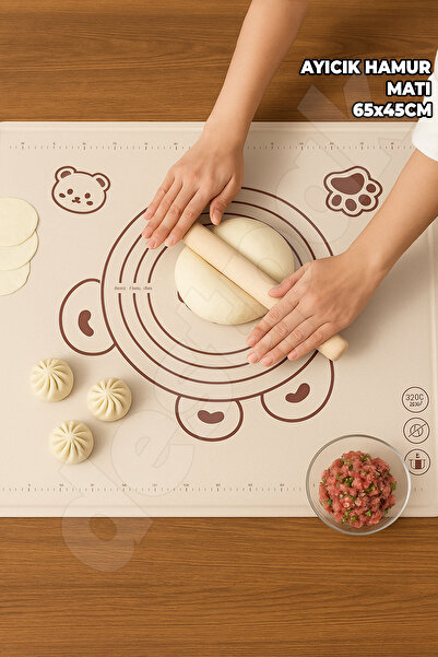 Destpak Teddy Bear Dough Mat 45X65Cm - Non-Stick Waterproof Silicone Dough Mat with Teddy Bear