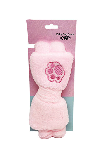 Forever Peluş Saç Bandı - Cat Paw Desenli - Pembe