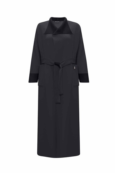 MISS DALIDA Beli Kuşaklı Mendil Yaka Koyu Gri Hırka