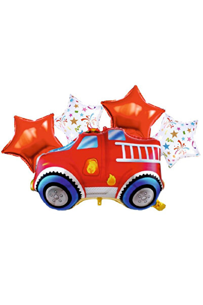BALON DİYARI 5-Pack Rally Jeep Fire Truck Foil Balloons All-Inclusive, Compatible with Air and Helium