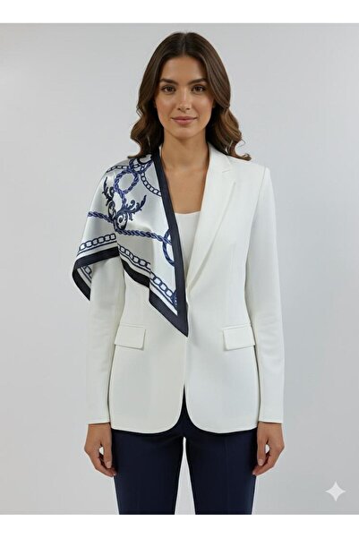 tarzınısec Chain Patterned Navy Blue Triangle Scarf Bandana Estacraft - 100X45 cm