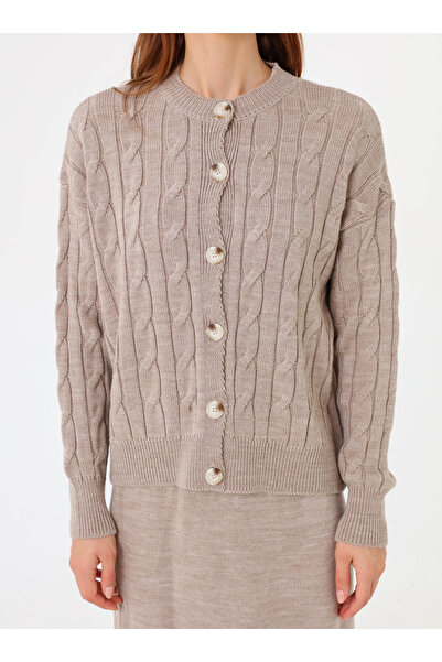 Refka Hair Braid Patterned Cardigan & Skirt Knitwear Set - Mink -