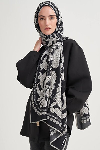 carell Moon Monogram Floss Shawl Black