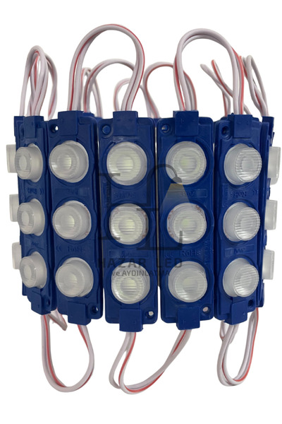 Hazar Led 12 Volt 3’lü Lensli 3 Watt 3030 Reklamcı Modül Led Turkuaz (10 Adet)