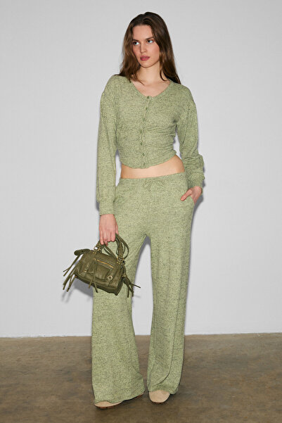 GRIMELANGE Caises Women's Soft and Flexible Fabric Wide-Leg Green Sweatpants