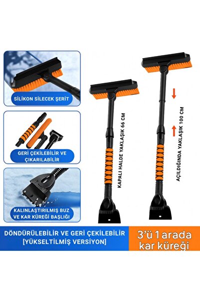 coofbe Teleskopic Profesyonel 2in1 Araç Kar Fırçası Oto Ön Cam Buz Kazıyıcı A...