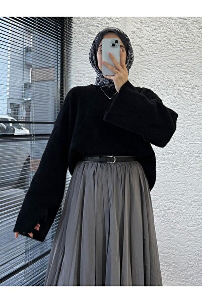 MİR Piedra Women's Crew Neck Wide Sleeve Oversized Soft Bearded Sweater