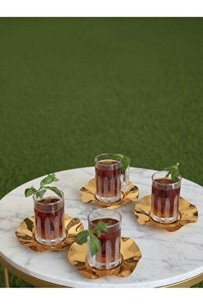 DECOSTYLE 18 Piece Modern Glass Tea Set with Steel Plate |   Premium Hospitality Luxury Presentation Set