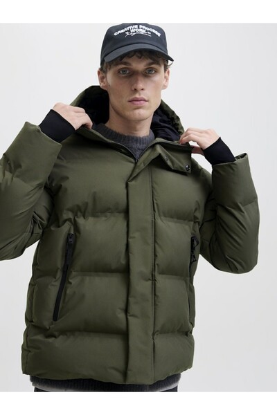 Jack & Jones Men's Green Jcofusion Puffer Jacket Coat 12285919-Grapeleaf