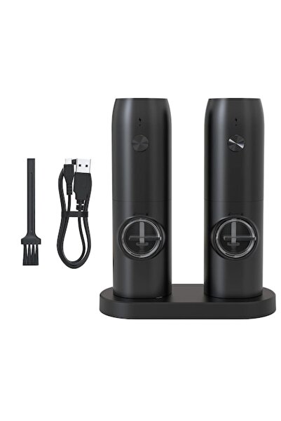 RABY NEXTLY set of 2 electric spice grinders with USB-C charging stand, 5 grind levels, LED, black