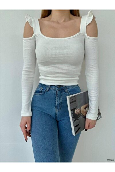 Modafeminen Flexible Fabric Ribbed Knit Blouse 581506 White