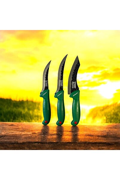 RABY Set of 3 professional butchery knives – forged curved blades, carbon steel, coshop®, green
