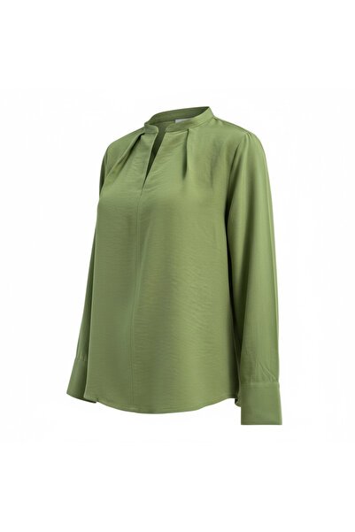 Eight Fashion Women's Green Judge Collar Draped Oversized Shirt