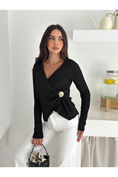 gozdefashion بلوزة نسائية بأزرار على الجهتين بتفاصيل مشبك