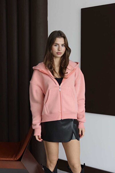 Patreon Women's Soft Fleece-Lined 3 Thread Oversize Hooded Zippered Sweatshirt