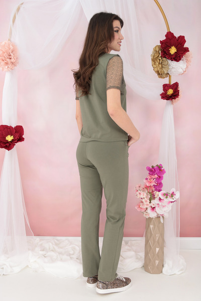 Vanessa Line RO Casual cotton outfit - olive blouse and pants