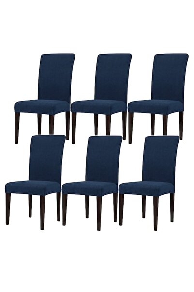 RABY Set of 6 universal chair covers, elastic, embossed cotton, navy blue