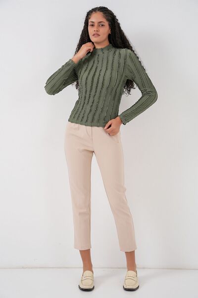 Hiccup Bdart Textured Slim Fit Mock Neck Blouse
