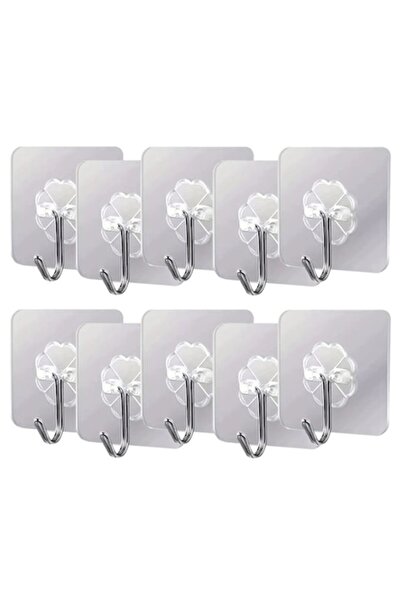 RABY Set de 10 cârlige adezive transparente multifuncționale, impermeabile, r...