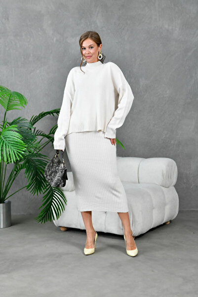 Park Karon Women's Mock Neck Casual Sweater Long Skirt Two-Piece Knitwear Set