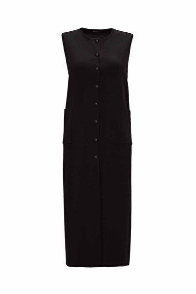 MISS DALIDA Yuvarlak Yaka Çıtçıtlı Triko Siyah Yelek