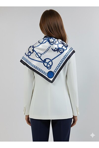 tarzınısec Chain Patterned Navy Blue Triangle Scarf Bandana Estacraft - 100X45 cm