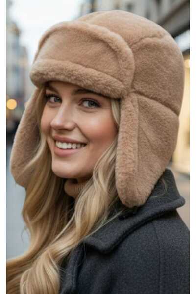 Trenderrs Căciulă de pilot Kalpak de pluș pentru femei