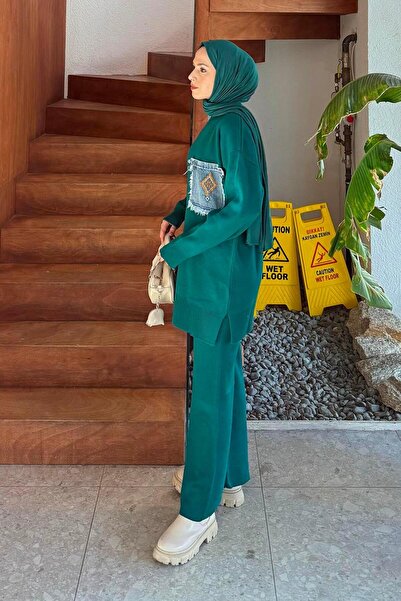 lamelif Pocket Detailed Knitwear Set Emerald Green