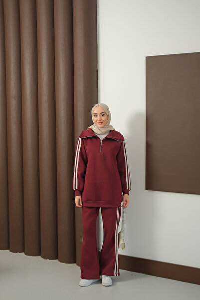 LOCCO Women's Side Stripe Detail Suit Burgundy