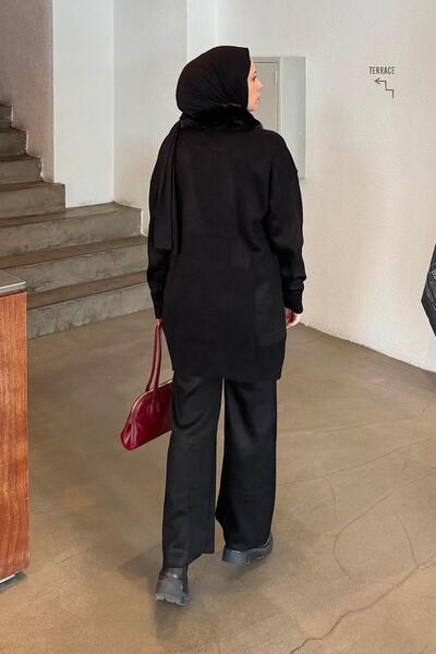 lamelif Plush Collar Knitwear Set Black