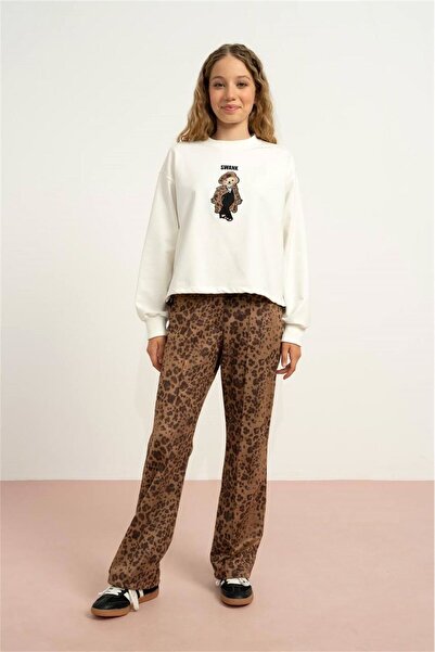 LOCO LOCO KIDS Loco Loco Girl's Sweat Swank Embroidered Ecru-Camel 7866