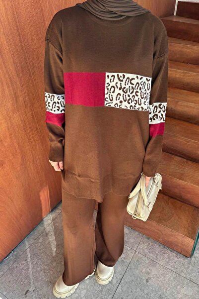 lamelif Комплект плетени дрехи с мотиви, цвят горчив кафяв