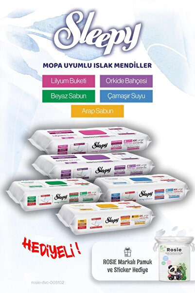 Sleepy مجموعة من 5 مناديل مبللة سهلة التنظيف متوافقة مع ممسحة موبا وهدية قطنية من روزي