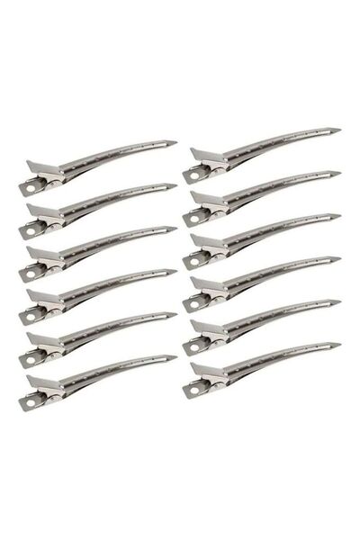 Generic 12-piece Rustproof Metal Alligator Curl Clips with Holes Silver