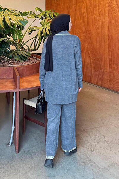 lamelif Ribbon Detailed Knitwear Set Gray