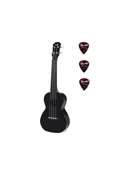 Korala PUC20BK – Concert Ukulele, polycarbonate, black, 61 cm, set of 3 picks